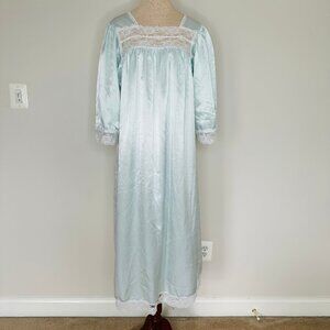 Christian Dior Vintage Long Nightgown Blue Satin Size Small/Medium Lace Romantic